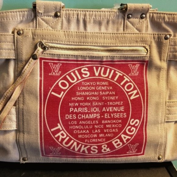 LOUIS VUITTON TRUNKS & BAGS VINTAGE RED\BEIGE TOTE - Picture 1 of 3